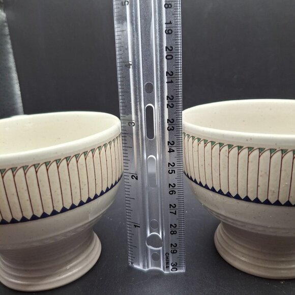 Mikasa Stone Craft Libretto Set Of 2 Footed Mugs Navy Tan Speckled Design - Picture 7 of 7